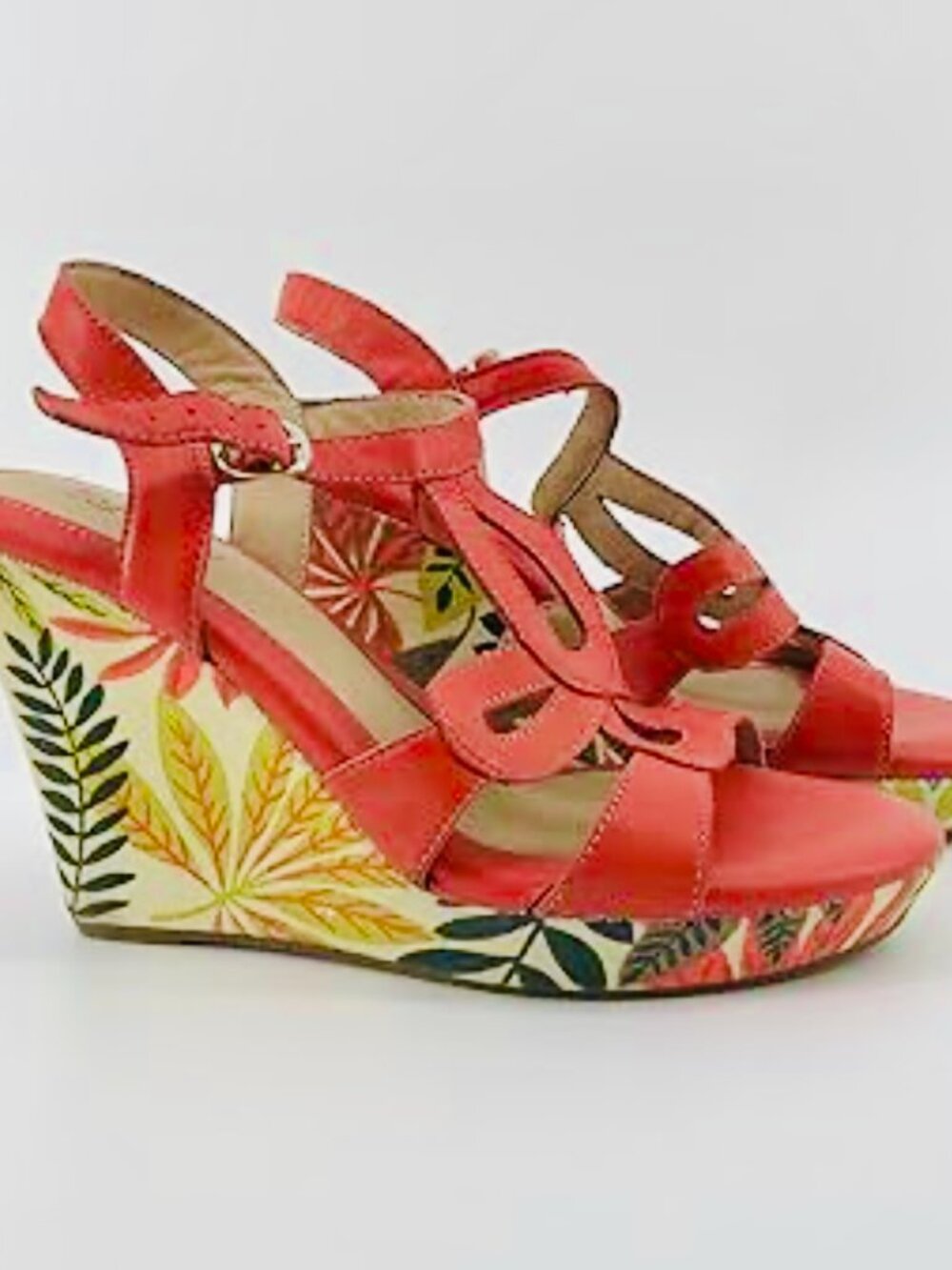 SOFFT EUROSOFT Paulette Wedge Leather SHOES Coral Floral Heel Size 10